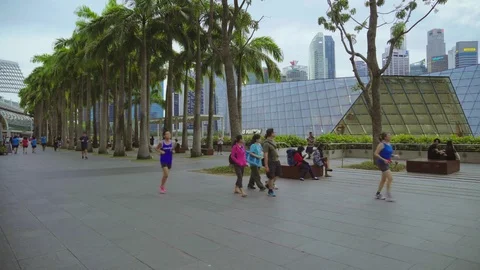 SINGAPORE - CIRCA APRIL 2015: City skyline, Marina Bay and Raffles Place, view Stock Footage