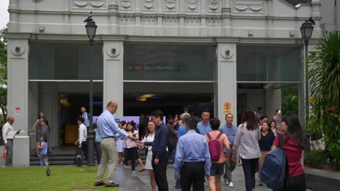 Singapore city downtown crowded square solar eclipse time slow motion 4k Stock Footage 153123733