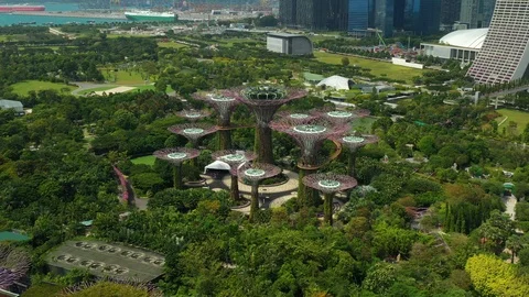 Gardens by the bay and Marina Bay Sands hotel, Singapore Stock