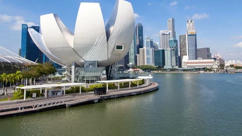 Singapore cityscape with ArtScience time-lapse. pan up Stock Footage 123317536