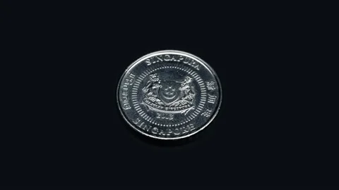 Singapore Coin 50 Cents Rotates On A Bla Stock Video Pond5