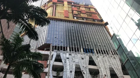 Singapore: Construction site of skyscraper at central business district, 4K Stock Footage 145738113