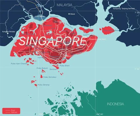 Singapore detailed editable map Stock Illustration