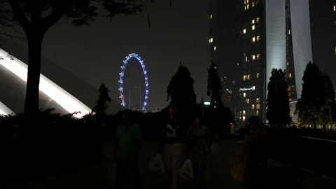 Singapore Down Town Night Time View  Main Attractions Buildings Stock Footage 128575488