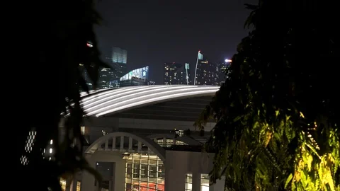Singapore Down Town Night Time View  Main Attractions Buildings Stockbeeldmateriaal 128575495