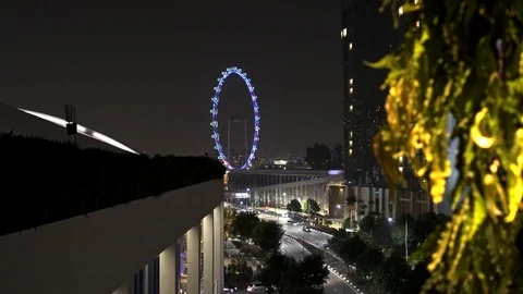 Singapore Down Town Night Time View  Main Attractions Buildings Stock Footage 128575511