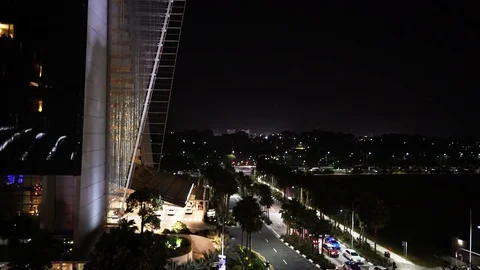 Singapore Down Town Night Time View  Main Attractions Buildings Stock Footage 128575545