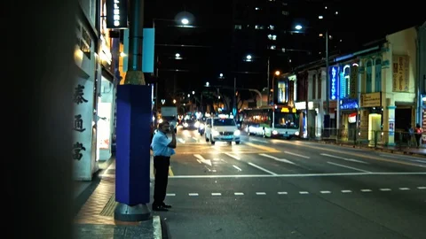 Singapore Down Town Night Time View  Main Attractions Buildings Stock Footage 128575891