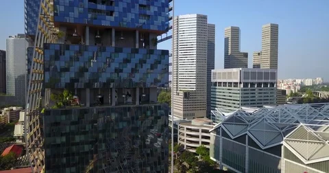 Singapore downtown rooftops close top down aerial view Vidéo 78283198