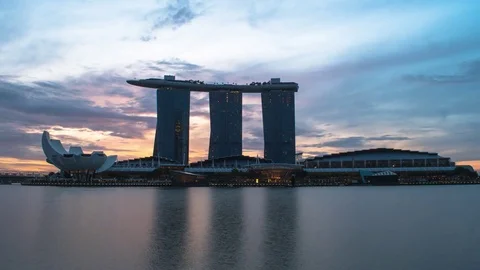 SINGAPORE: Dramatic Time Lapse Sunrise with Full View of Marina Bay Sands Stock Footage 83064071