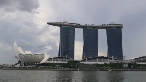 Singapore duck boat tour ride famous hotel gardens by the bay panorama 4k Stock Footage