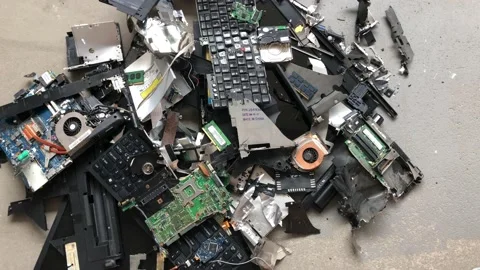 Singapore: E-Waste from old discarded laptop computer components, 4K Video stock 164946298