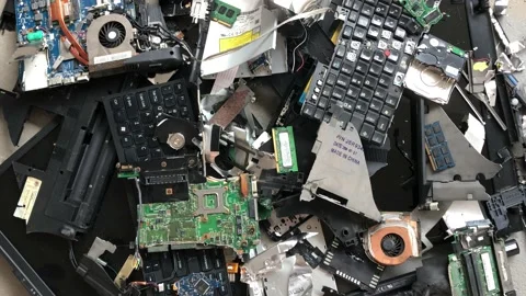Singapore: E-Waste from old discarded laptop computer components, 4K Video stock 164946307