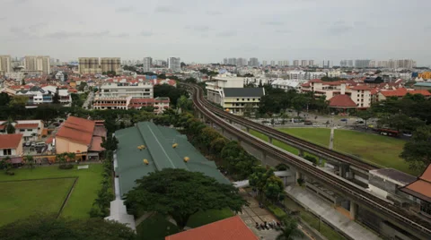 Singapore Eunos MRT Station with Moving Trains and Cars HD Time Lapse Video Видео 34248252