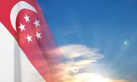 Singapore Flag on background of sunset Stock Illustration