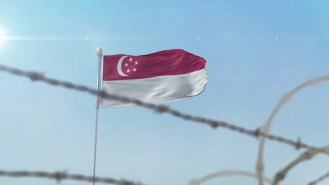 Singapore flag behind border Stock-Footage 137435748