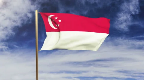Singapore flag with cloud waving in the wind. Green screen, alpha matte Stock Footage 48974434