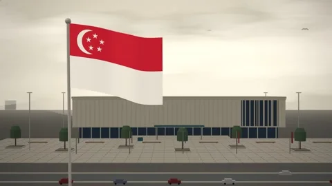 Singapore Flag Flying Over Central Library Reading Room seamless loop Stock Footage 345345334
