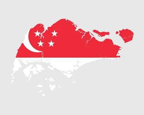 Singapore Flag Map. Map of the Republic of Singapore with the Singaporean banner Stock Illustration