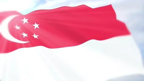 Singapore Flag Seamless Loop 4k 60fps on Sky Background Stock Footage 340620737