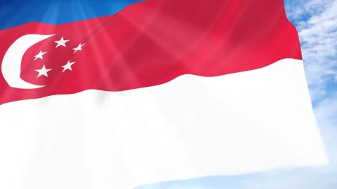 Singapore Flag Seamless Loop 4k 60fps on Sky Background 動画素材 341677686