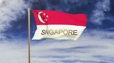 Singapore flag with title waving in the wind. Looping sun rises style Vídeos de archivo 48974522