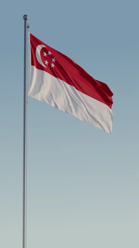 Singapore Flag vertical Cinematic Loop Realistic Motion Blue Sky 스톡 동영상 277797179