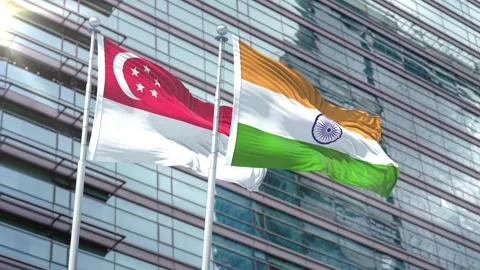 Singapore Flag VS Flag of Inida Stock Footage 343341490