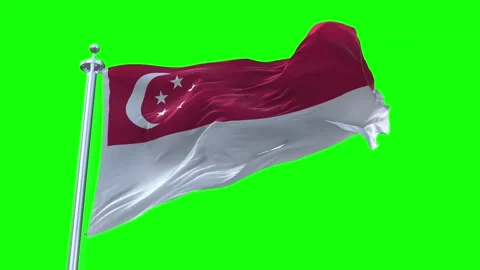 Singapore Flag Waving in Loopable and Textured green screen background Stock Footage 296876256