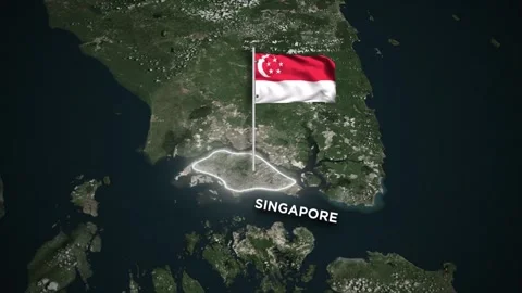 Singapore Glowing Border Map Animation with 3D Waving of Singapore National.. 库存影片 330259962