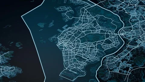 Singapore Glowing Digital Map Animation 4K Stock Footage 337139126