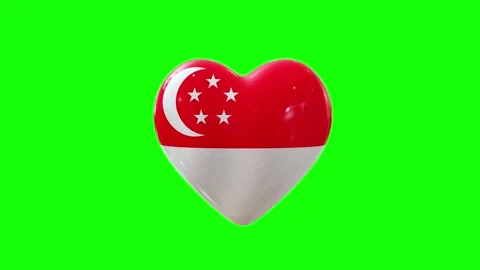 Singapore heart flag bouncing animation on green screen Stock Footage 314362040