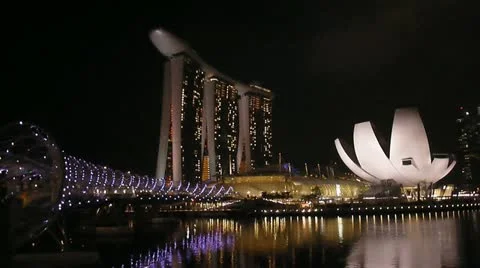 Singapore landmarks at night Stock Footage 18289081