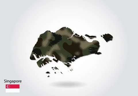 Singapore map with camouflage pattern, Forest - green texture in map. Militar Stock Illustration