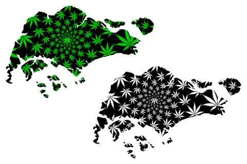 Singapore - map is designed cannabis leaf Stock Illustration