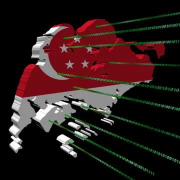 Singapore map flag with green binary code illustration Illustrazione stock