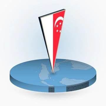 Singapore map in round isometric style with triangular 3D flag of Singapore Stock Illustration