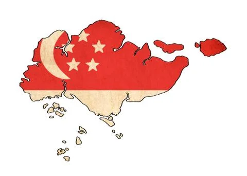 Singapore map on singapore flag drawing ,grunge and retro flag series Stock Illustration