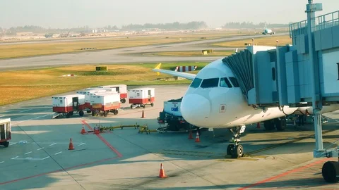 SINGAPORE - MAR 2018 :  Preparing the aircraft before flight Loading of bagga Video stock 88902353