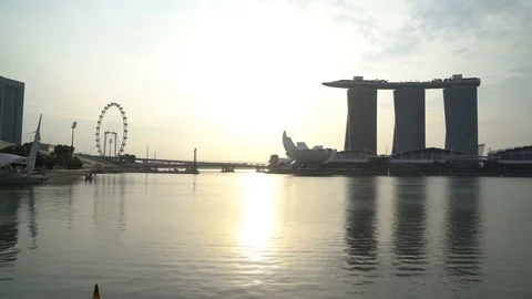 Singapore Marina Bay city skyline during sunrise Stock Footage