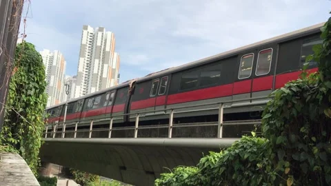 Singapore MRT Train Passing Through City Urban Railway Видео 332404946