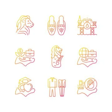 Singapore national values gradient linear vector icons set Stock Illustration