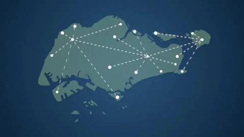 Singapore Network Map with Straight Lines Connecting Locations Видео 345295444