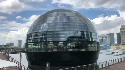 Singapore: New Apple Flagship Store along the waterfront at Marina Bay Sands, 4K Stock Footage 145714745