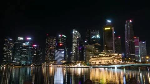 Singapore Night City Skyline Timelapse Stock Footage