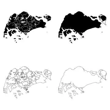 Singapore Outline and Solid Fill Map Set. Stock Illustration