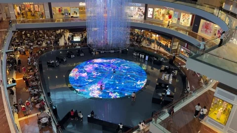 Singapore: People on interactive Digital Light Canvas at Marina Bay Sands, 4K Stock Footage 254346086