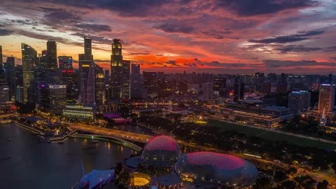 Singapore pink sunset Aerial timelapse+ Stock Footage 72923053