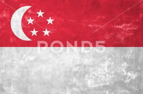 Singapore - Singaporean Flag on Old Grunge Texture Background Stock Photos