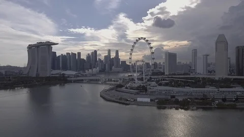 Singapore Skyline Aerial Stock Footage
